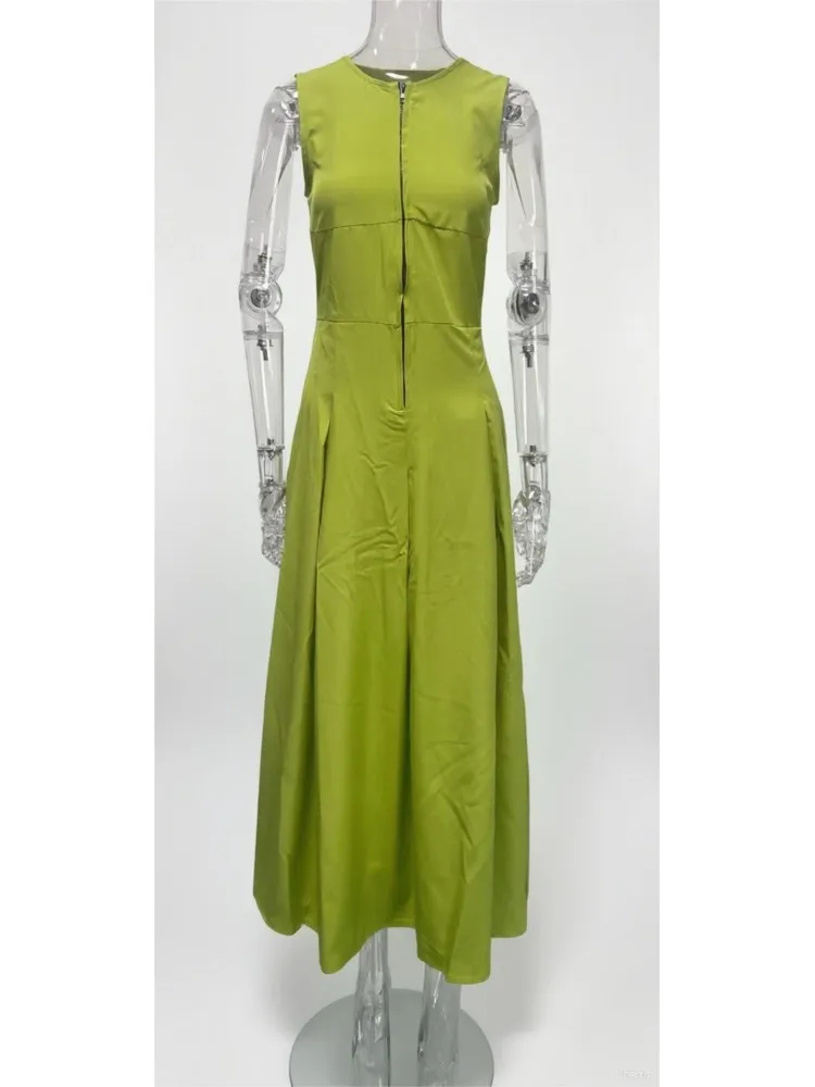Office Lady Commute Pleated A-line Dress New Summer Fashion Solid Color O-neck Sleeveless Zipper Evening Maxi Dresses Vestidos
Office Lady Commute Pleated A-line Dress New Summer Fashion Solid Color O-neck Sleeveless Zipper Evening Maxi Dresses Vestidos