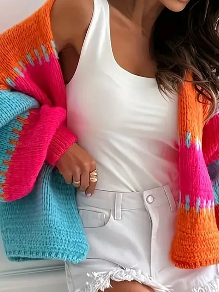 Leisure Winter Warm Loose Commute Jumpers Elegant Contrast Color Lantern Long Sleeve Cardigans Autumn V-neck Women's Knit Coat
Leisure Winter Warm Loose Commute Jumpers Elegant Contrast Color Lantern Long Sleeve Cardigans Autumn V-neck Women's Knit Coat
