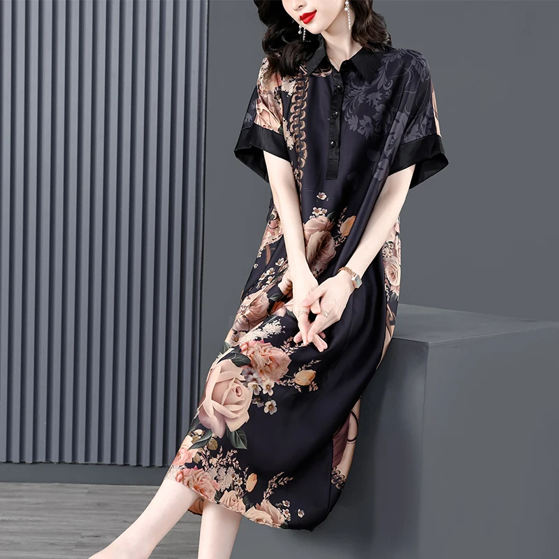 2023 Summer New Silk Printed Short Sleeve Dress for Women's Bohemian Loose Size Slim Casual Mom Fit Over Knee Long Dress Robe
2023 Summer New Silk Printed Short Sleeve Dress for Women's Bohemian Loose Size Slim Casual Mom Fit Over Knee Long Dress Robe