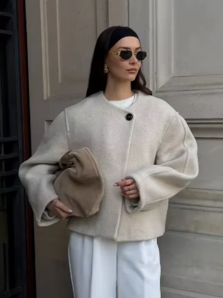 Solid One Button Wool Jacket Women Elegant O-neck LONG Sleeve loose Short Outerwear autumn lady chic warm Commute Overcoat
Solid One Button Wool Jacket Women Elegant O-neck LONG Sleeve loose Short Outerwear autumn lady chic warm Commute Overcoat