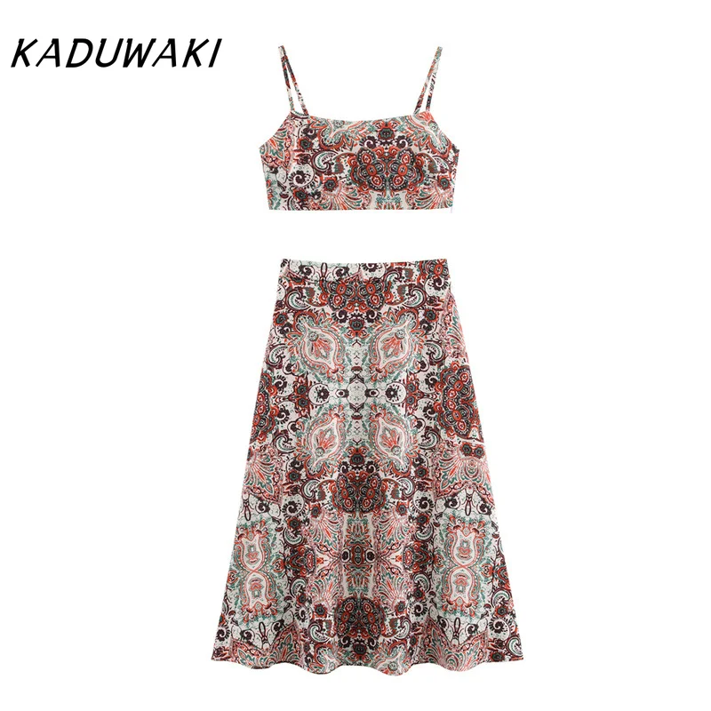 KADUWAKI Summer Women's Clothing French Retro Printed Bow Camisole Vest A-line Mid Length Skirts 2 Piece Set Conjuntos De Falda 
KADUWAKI Summer Women's Clothing French Retro Printed Bow Camisole Vest A-line Mid Length Skirts 2 Piece Set Conjuntos De Falda