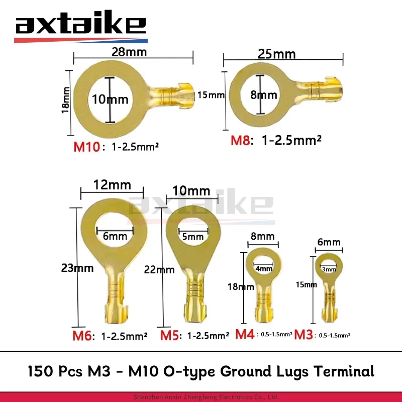 150PCS M3/M4/M5/M6/M8/M10 Type-O Ground Lugs Terminal Cold-Pressed Copper Tab Wiring Nose Boxed Terminal Block Wire Connector
150PCS M3/M4/M5/M6/M8/M10 Type-O Ground Lugs Terminal Cold-Pressed Copper Tab Wiring Nose Boxed Terminal Block Wire Connector