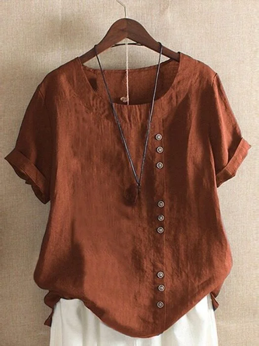 Summer Women's Loose Casual Ice Silk Short Sleeve T-Shirt Button Decorated Top Comfortable Breathable Korean Style Shirt
Summer Women's Loose Casual Ice Silk Short Sleeve T-Shirt Button Decorated Top Comfortable Breathable Korean Style Shirt