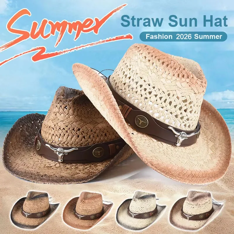New Western Cowboy Hat Men Women 2026 Summer Straw Beach Sun Hat Wide Brim Vintage Panama Cowgirl Jazz Cap Sombrero Hombre
New Western Cowboy Hat Men Women 2026 Summer Straw Beach Sun Hat Wide Brim Vintage Panama Cowgirl Jazz Cap Sombrero Hombre