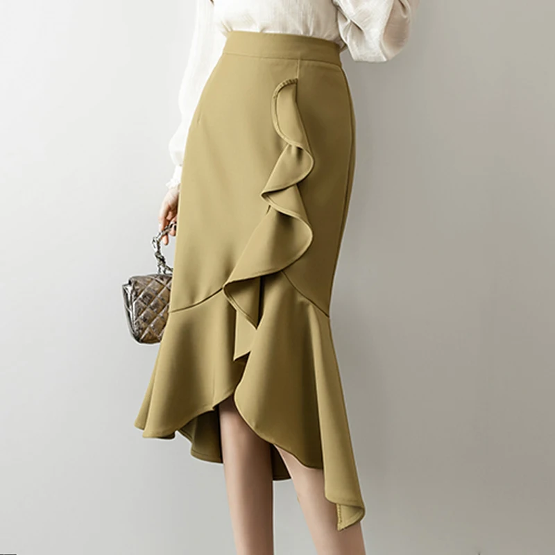2025 Fashion Women High Waist Mermaid Skirts Asymmetrical Ruffles Skirts Casual Party Skirt Office Lady Black Midi Skirts
2025 Fashion Women High Waist Mermaid Skirts Asymmetrical Ruffles Skirts Casual Party Skirt Office Lady Black Midi Skirts