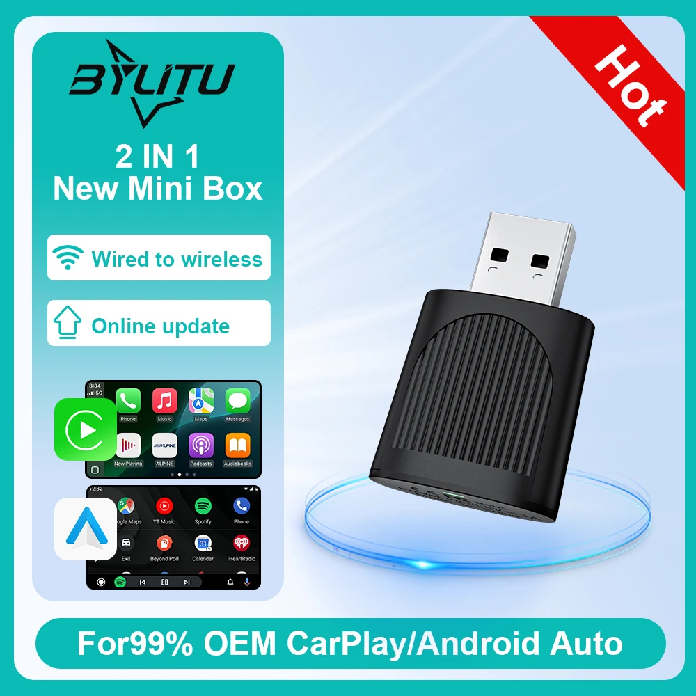 BYLITU 2-in-1 Wireless CarPlay AI mini Android Car Box Dongle Automatically Connects Compatible with 99% Of Car Model& Car Radio
BYLITU 2-in-1 Wireless CarPlay AI mini Android Car Box Dongle Automatically Connects Compatible with 99% Of Car Model& Car Radio