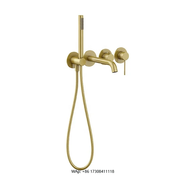 Factory direct sales Modern wall-mounted single-hole gold brass hand shower bathtub faucet with nozzle
Factory direct sales Modern wall-mounted single-hole gold brass hand shower bathtub faucet with nozzle