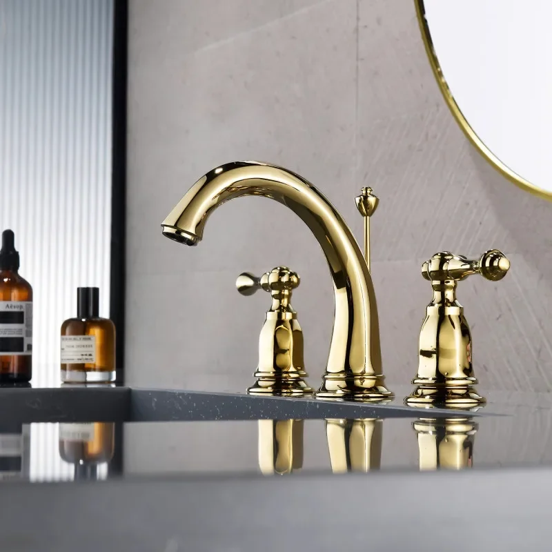 New Bathroom Basin Faucet 8 inch Widespread Lavatory Mixer Tap Brass Three Hole Sink tap Luxury gold sink faucet with pop up
New Bathroom Basin Faucet 8 inch Widespread Lavatory Mixer Tap Brass Three Hole Sink tap Luxury gold sink faucet with pop up