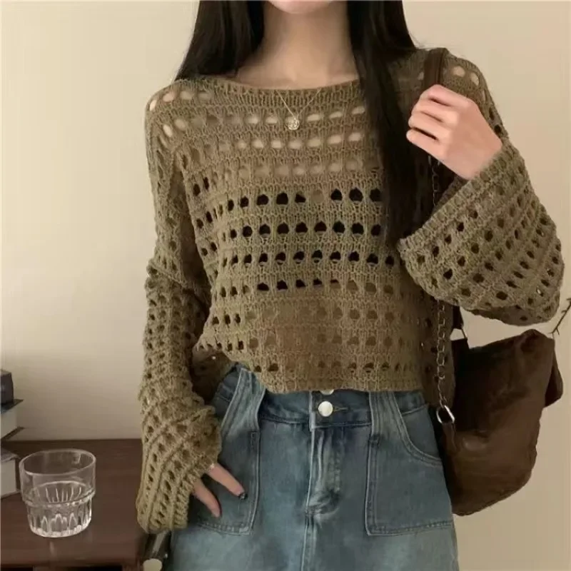 Vintage Hollow Out T-shirt Casual Knit Sweater Loose Y2K T-shirt Crewneck Thin Sweater Autumn Pullovers Fashion Streetwear
Vintage Hollow Out T-shirt Casual Knit Sweater Loose Y2K T-shirt Crewneck Thin Sweater Autumn Pullovers Fashion Streetwear