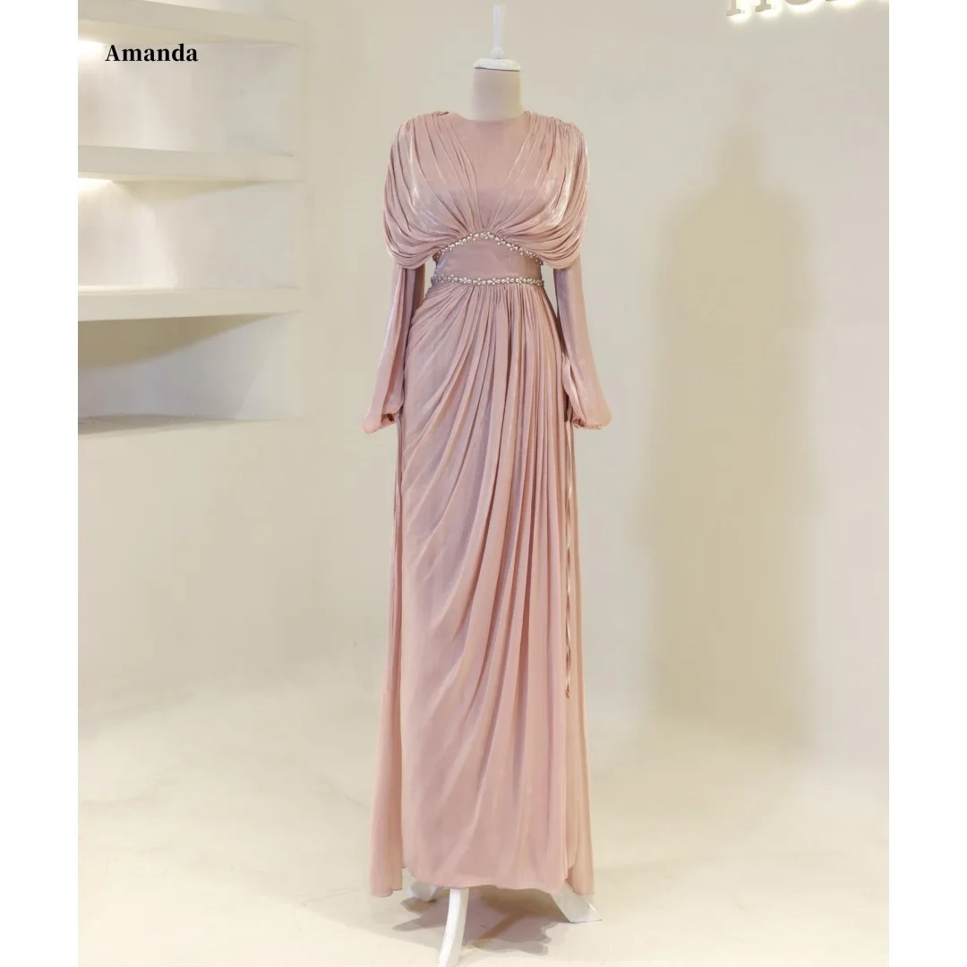 Amanda Customized Blush Pink Prom Dress with Draped Metallic Jersey Bodice, Beaded Waist Cutout, Long Sleeves and Flowing Maxi
Amanda Customized Blush Pink Prom Dress with Draped Metallic Jersey Bodice, Beaded Waist Cutout, Long Sleeves and Flowing Maxi