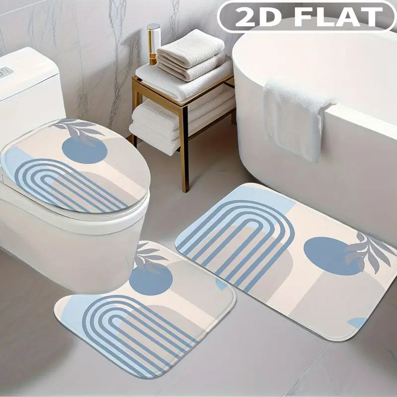 3pcs Bathroom Rug Set Blue Stripes Circles Leaves Pattern Design Non-Slip Includes Bath Rug Contour Mat and Toilet Lid Cover Mat
3pcs Bathroom Rug Set Blue Stripes Circles Leaves Pattern Design Non-Slip Includes Bath Rug Contour Mat and Toilet Lid Cover Mat