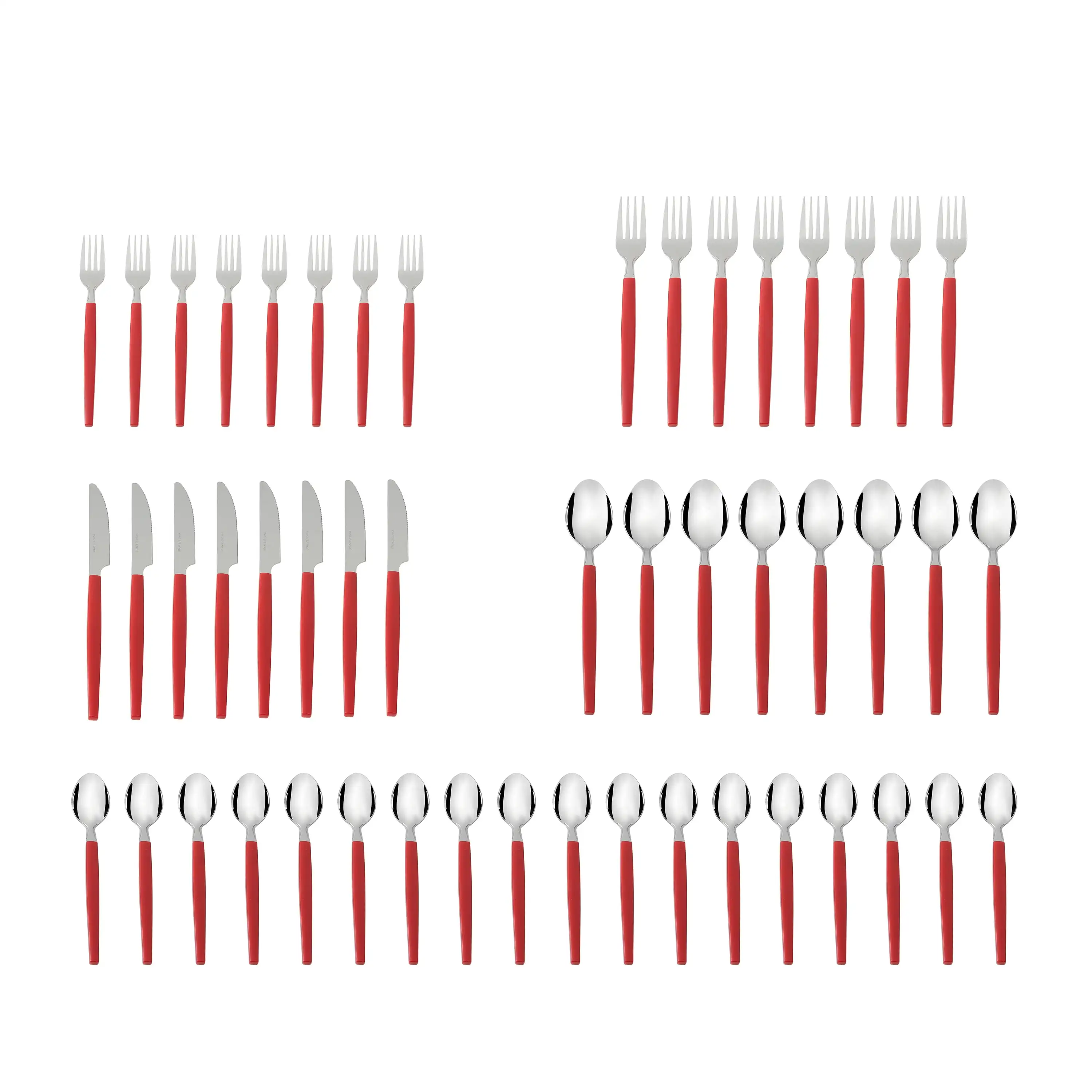 49 Piece Stainless Steel and Plastic Flatware Set with Tray, Niccole Red, Service for 8
49 Piece Stainless Steel and Plastic Flatware Set with Tray, Niccole Red, Service for 8