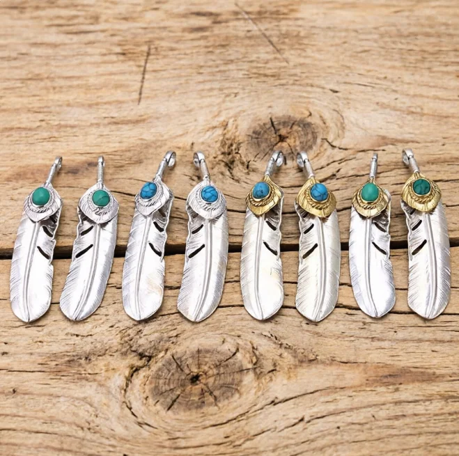 Handmade pure silver dot gold turquoise feather pendant for men and women, fashionable and personalized pendants, couple accesso
Handmade pure silver dot gold turquoise feather pendant for men and women, fashionable and personalized pendants, couple accesso