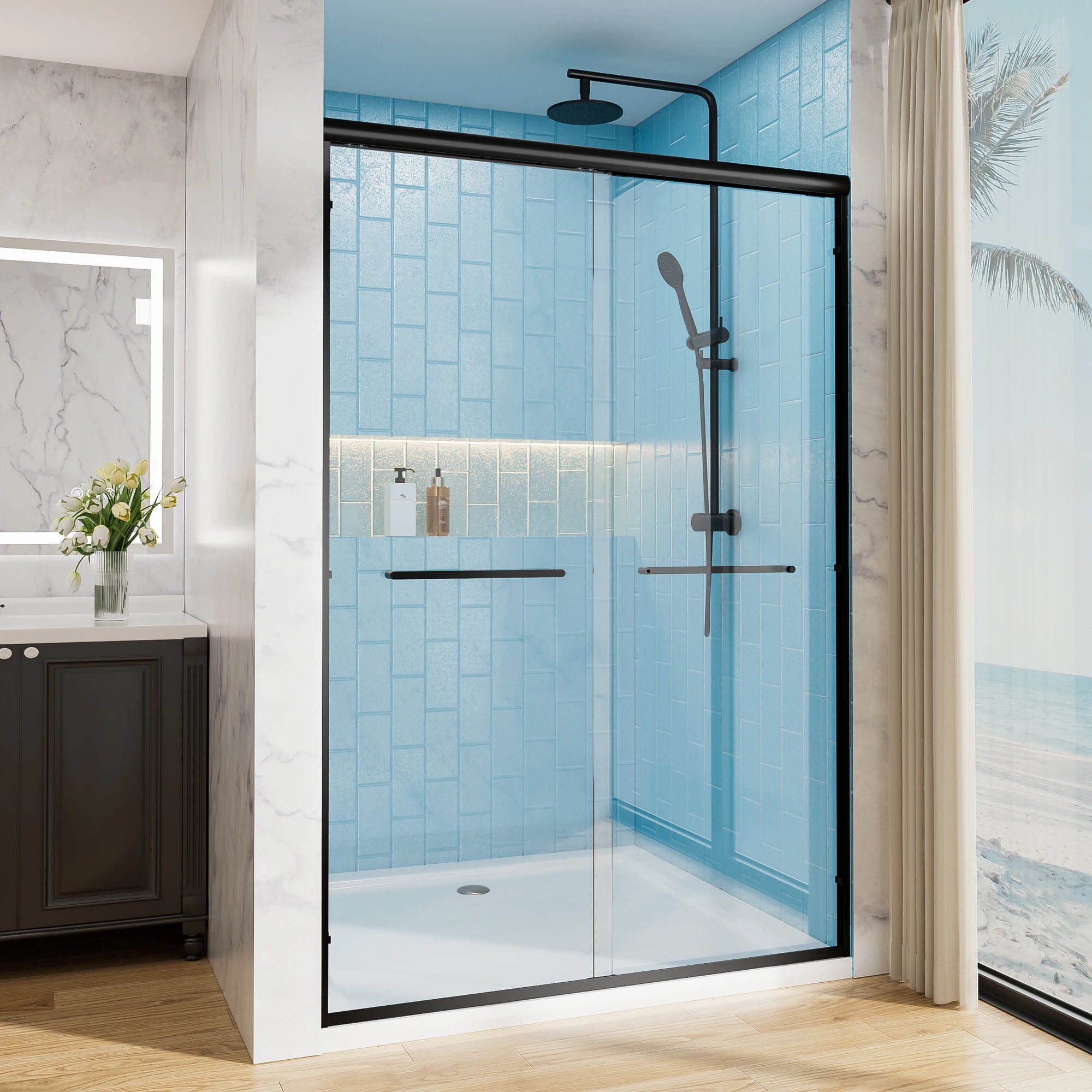 SH.KL 60" W x 72" H Matte Black Aluminum Frame Double Sliding Shower Door with 1/4" (6mm) Nano-Coated Clear Tempered Glass
SH.KL 60" W x 72" H Matte Black Aluminum Frame Double Sliding Shower Door with 1/4" (6mm) Nano-Coated Clear Tempered Glass