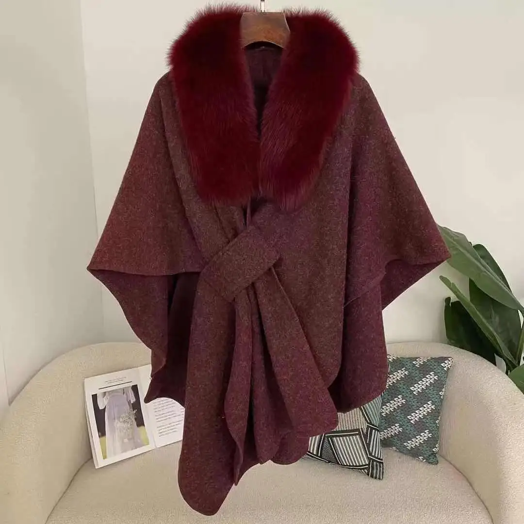 Jxwatcher Women's Cloak Poncho with Real Fox Fur Collar Spring Fall Fashion Shawl Winter Thick Warm Natural Fur Cape New Arrival
Jxwatcher Women's Cloak Poncho with Real Fox Fur Collar Spring Fall Fashion Shawl Winter Thick Warm Natural Fur Cape New Arrival