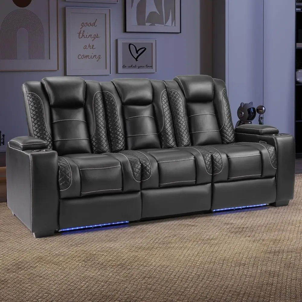 Power Reclining Sofa with Adjustable Headrest, Home Theater Seating Reclining Couch with LED Light, Armrest Storage, USBampType
Power Reclining Sofa with Adjustable Headrest, Home Theater Seating Reclining Couch with LED Light, Armrest Storage, USBampType