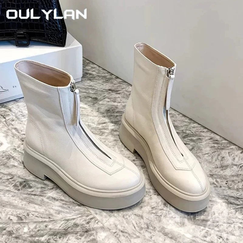 Oulylan Front Zipper Thick Bottom Short Boots Women Leather Round Toe Tube Ankle Boots Fashion Female Solid Color Chelsea Boots
Oulylan Front Zipper Thick Bottom Short Boots Women Leather Round Toe Tube Ankle Boots Fashion Female Solid Color Chelsea Boots