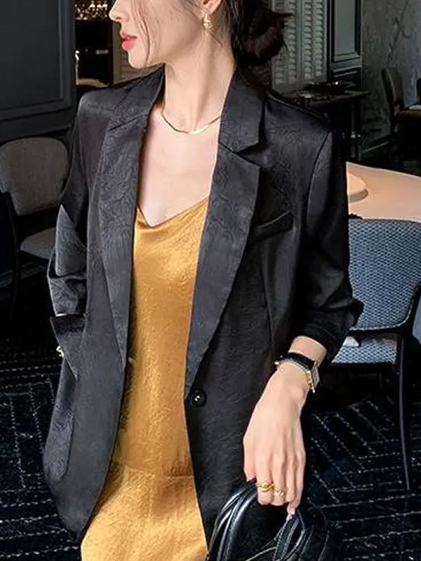 Black Ladies' Thin Seven-Quarter Sleeve Suit Jacket Summer Air Conditioning Sun Protection Top Breathable Straight Tube Acetate
Black Ladies' Thin Seven-Quarter Sleeve Suit Jacket Summer Air Conditioning Sun Protection Top Breathable Straight Tube Acetate