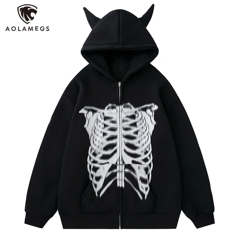 Men Zipper Hoodies Devil Horn Fleece Sweatshirt Skeleton Bone Print Coat Harajuku Loose Hip Hop Streetwear Unisex
Men Zipper Hoodies Devil Horn Fleece Sweatshirt Skeleton Bone Print Coat Harajuku Loose Hip Hop Streetwear Unisex