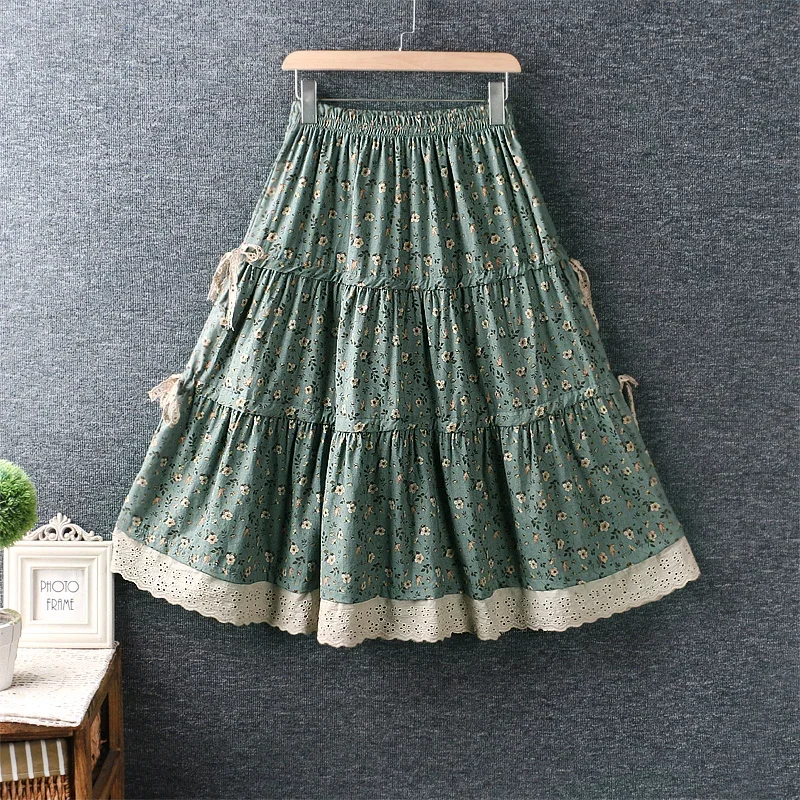 Mori Girl Lace Floral Print Vintage Cotton linen Skirts Women Spring Summer Elastic Waist Casual Loose A-line Skirt
Mori Girl Lace Floral Print Vintage Cotton linen Skirts Women Spring Summer Elastic Waist Casual Loose A-line Skirt