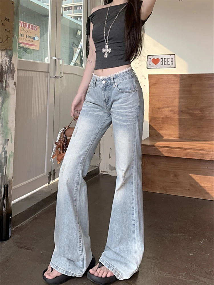 Summer Women's Light Colored Lace Trimmed Micro Flared Jeans Personalized Trousers Cool Girl Casual Bottoms Female Street Pants
Summer Women's Light Colored Lace Trimmed Micro Flared Jeans Personalized Trousers Cool Girl Casual Bottoms Female Street Pants