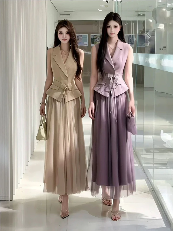 Elegant Slimming Summer New Arrival Women's Fashion Set with Mesh Skirt Sleeveless Vest High Waist Long Dress Elegant Style
Elegant Slimming Summer New Arrival Women's Fashion Set with Mesh Skirt Sleeveless Vest High Waist Long Dress Elegant Style
