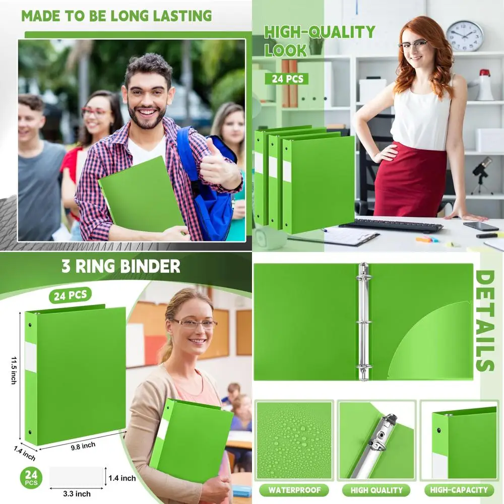 1 Inch 3-Ring Flexible Plastic Binders, Bulk Pack, Letter Size, Holds 240 Sheets, Interior Pocket, Tender Green for Classroom &
1 Inch 3-Ring Flexible Plastic Binders, Bulk Pack, Letter Size, Holds 240 Sheets, Interior Pocket, Tender Green for Classroom &