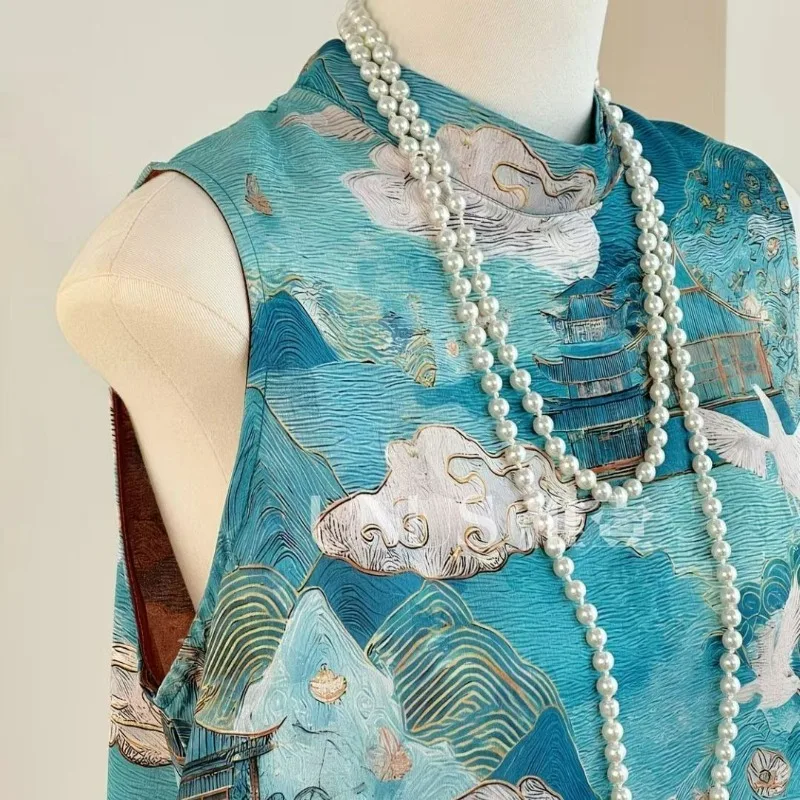 New Chinese-style Women's Clothing Versatile Blue White Porcelain Style Sleeveless Slimming Cheongsam Top New To Cover The Belly
New Chinese-style Women's Clothing Versatile Blue White Porcelain Style Sleeveless Slimming Cheongsam Top New To Cover The Belly