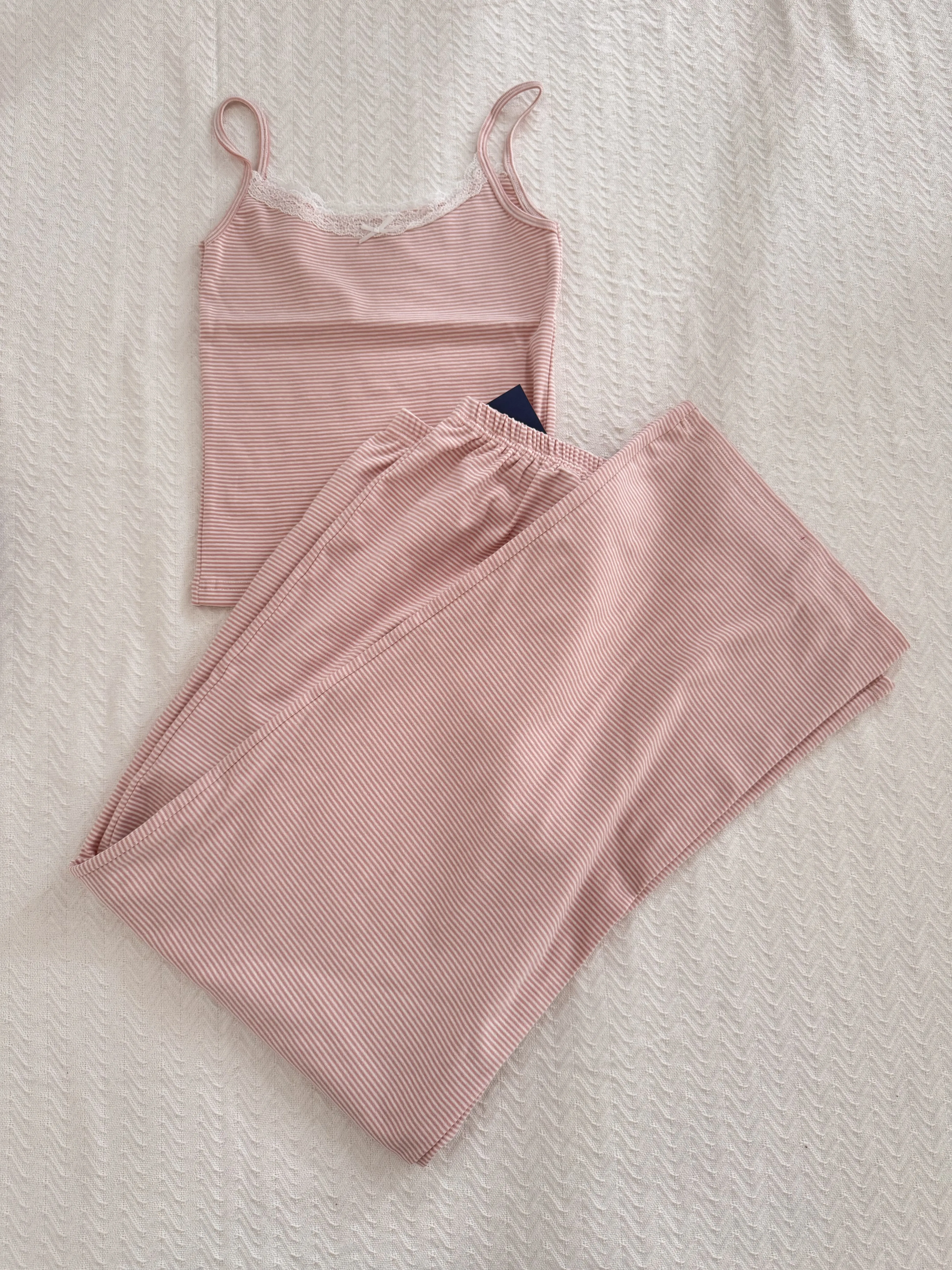 Pink Striped Cotton Cozy Pants Sets Lace Trim Bow Sleeveless Slim Tank Top+Straight Trouser Suit Casual Home 2 Piece Set Women
Pink Striped Cotton Cozy Pants Sets Lace Trim Bow Sleeveless Slim Tank Top+Straight Trouser Suit Casual Home 2 Piece Set Women