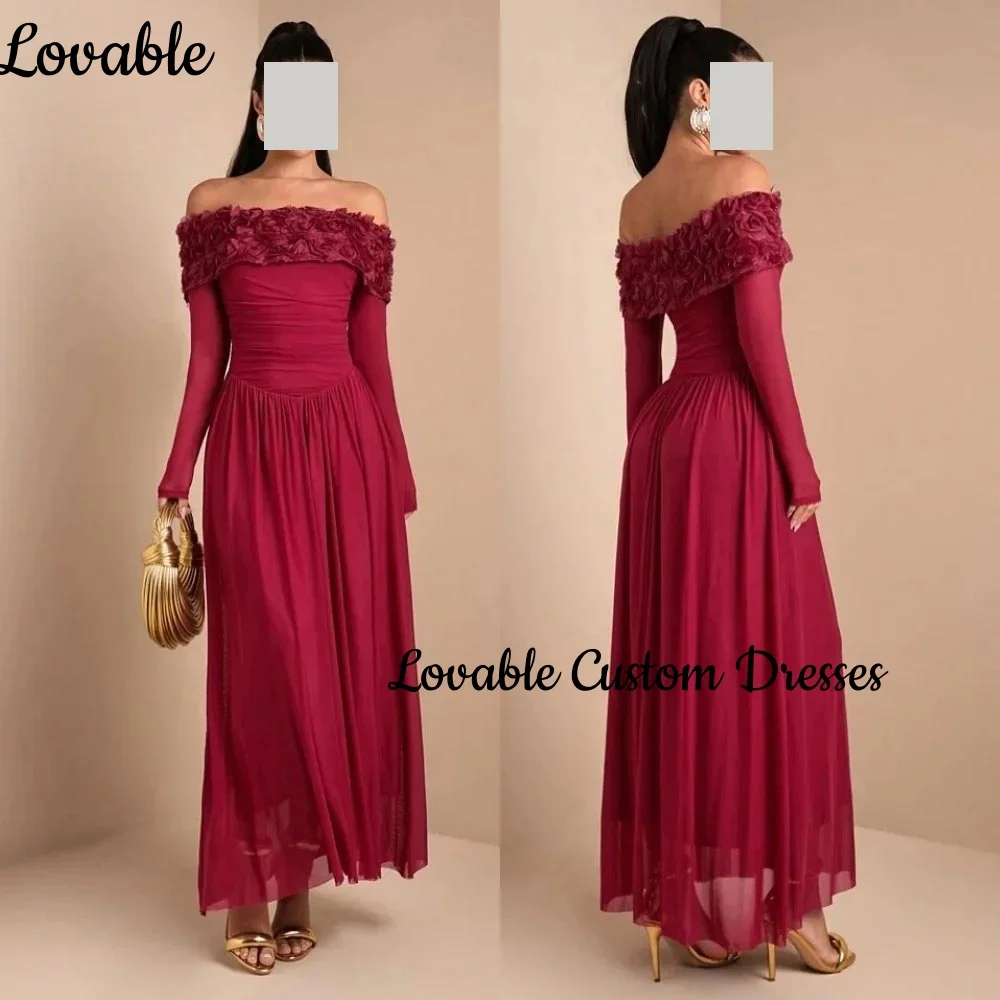 Burgundy Flowers Customize A-Line Off-The-Shoulder Floor-Length Luxury Evening Dresses Zipper Up Long Sleeves Elegant And Pretty
Burgundy Flowers Customize A-Line Off-The-Shoulder Floor-Length Luxury Evening Dresses Zipper Up Long Sleeves Elegant And Pretty