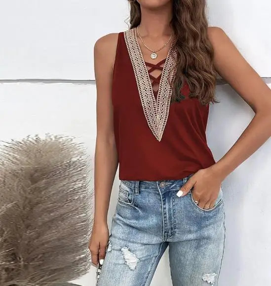 Loose Women's Vest Summer Bohemian Style V-Neck Hollow Design Solid Color Casual Daily Sleeveless Vest with Patchwork
Loose Women's Vest Summer Bohemian Style V-Neck Hollow Design Solid Color Casual Daily Sleeveless Vest with Patchwork