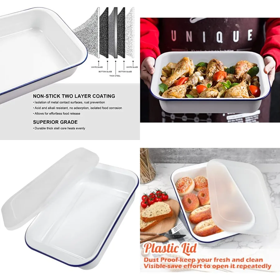 Enamelware Baking with Lid Oblong Cake Enameled Steel Roasting Baking Dish Lasagna Food Containers
Enamelware Baking with Lid Oblong Cake Enameled Steel Roasting Baking Dish Lasagna Food Containers