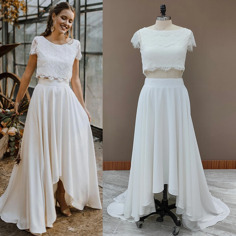 Two Piece Lace Boho Wedding Dress Crop Top Bohemian Princess Scoop Buttons Cap Sleeves High Low Maxi Beach Chiffon Bridal Gown
Two Piece Lace Boho Wedding Dress Crop Top Bohemian Princess Scoop Buttons Cap Sleeves High Low Maxi Beach Chiffon Bridal Gown