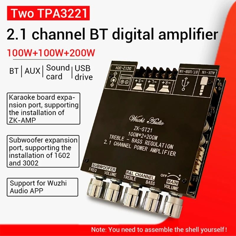 ZK-ST21 Bluetooth Power Amplifier Board 2.1 Channel 2X100w+200W Subwoofer TPA3221 Digital Amplifier Module With Case Spare Parts
ZK-ST21 Bluetooth Power Amplifier Board 2.1 Channel 2X100w+200W Subwoofer TPA3221 Digital Amplifier Module With Case Spare Parts