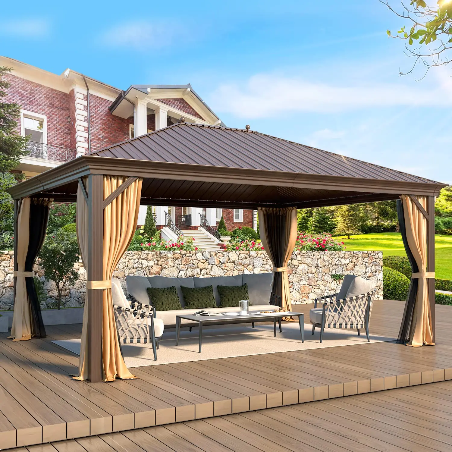 12' X 16' Hardtop Gazebo Galvanized Steel Outdoor Patio Gazebos Canopy Permanent Gazebo with Single Roof Aluminum, Custom
12' X 16' Hardtop Gazebo Galvanized Steel Outdoor Patio Gazebos Canopy Permanent Gazebo with Single Roof Aluminum, Custom