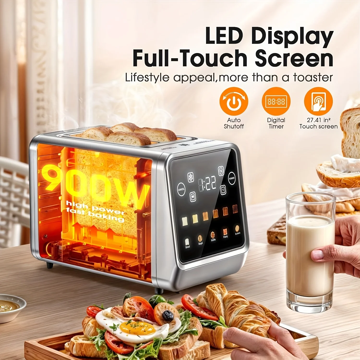 Touch Screen Toaster 2 Slice, Stainless Steel Smart Digital Toasters With Memory Function, 5 Bread Types & 6 Shade Settings
Touch Screen Toaster 2 Slice, Stainless Steel Smart Digital Toasters With Memory Function, 5 Bread Types & 6 Shade Settings
