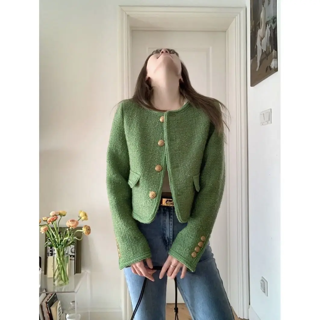 2024 New Spring Autumn Single-Breasted Short Tweed Coats Women Long Sleeve Vintage Green Casual Jackets Female Outerwear C22
2024 New Spring Autumn Single-Breasted Short Tweed Coats Women Long Sleeve Vintage Green Casual Jackets Female Outerwear C22