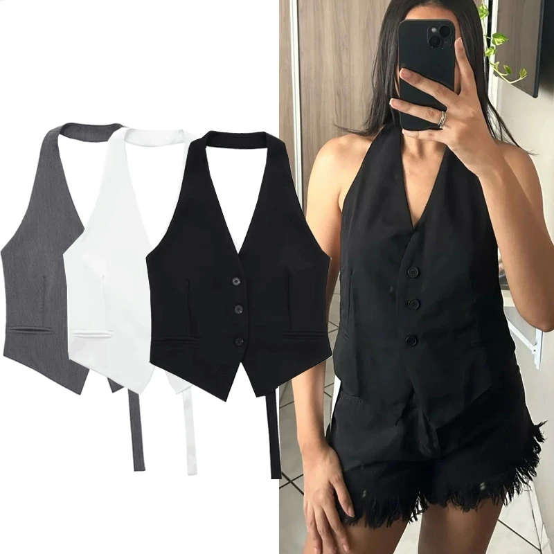 AzaleeKa Halter Formal Vests Woman Off Shoulder Women's Suit Vest Backless Black White Short Vest Casual Cropped Sleeveless Vest
AzaleeKa Halter Formal Vests Woman Off Shoulder Women's Suit Vest Backless Black White Short Vest Casual Cropped Sleeveless Vest