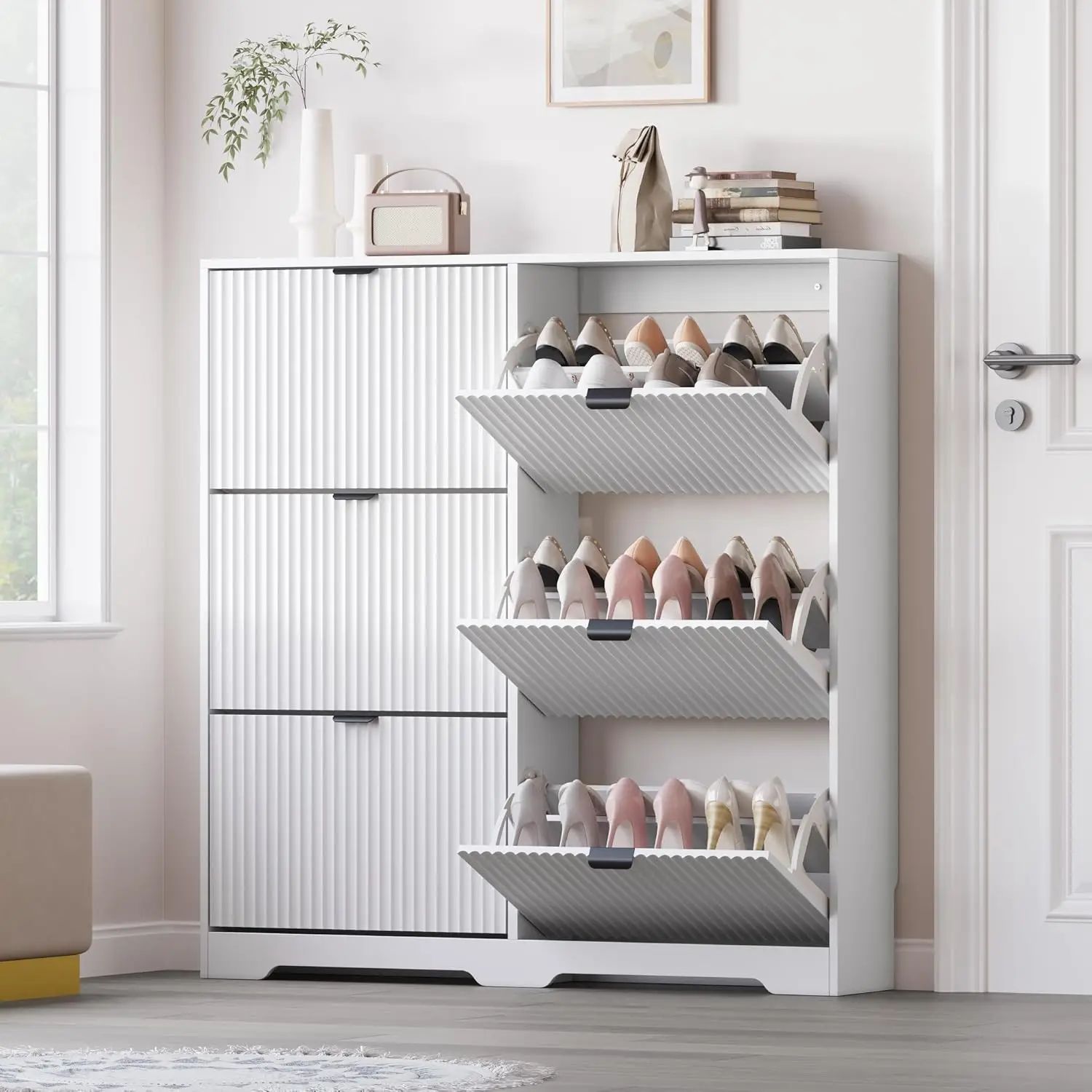 Tall Narrow Shoe Cabinet with 6 Flip Drawers and Adjustable Shelves, Entryway Storage Organizer for Small Spaces
Tall Narrow Shoe Cabinet with 6 Flip Drawers and Adjustable Shelves, Entryway Storage Organizer for Small Spaces