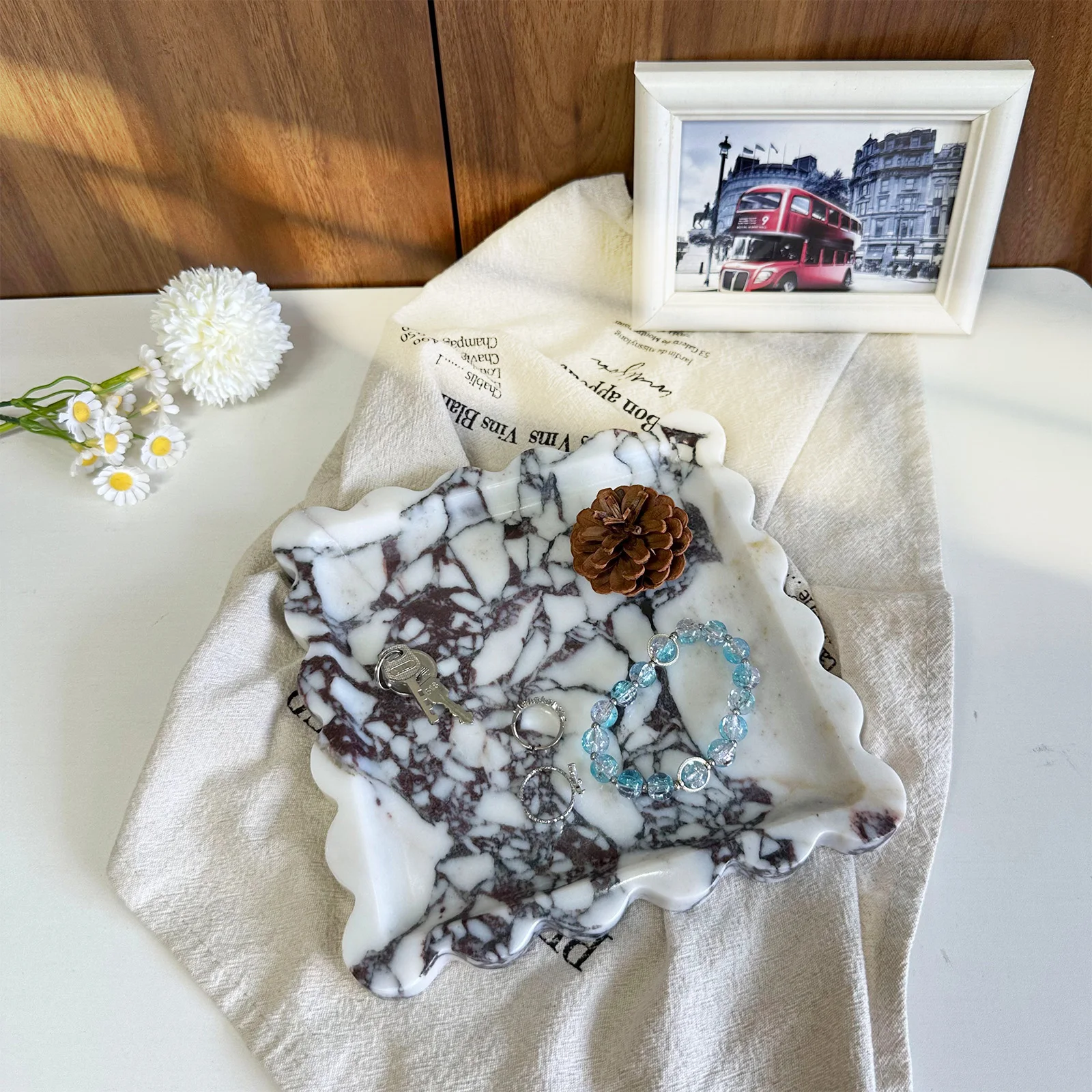 Decorative Travertine Tray, Square Scalloped Edge Natural Stone Jewelry Organizer, Home Decor Storage for Keys Rings Essentials
Decorative Travertine Tray, Square Scalloped Edge Natural Stone Jewelry Organizer, Home Decor Storage for Keys Rings Essentials