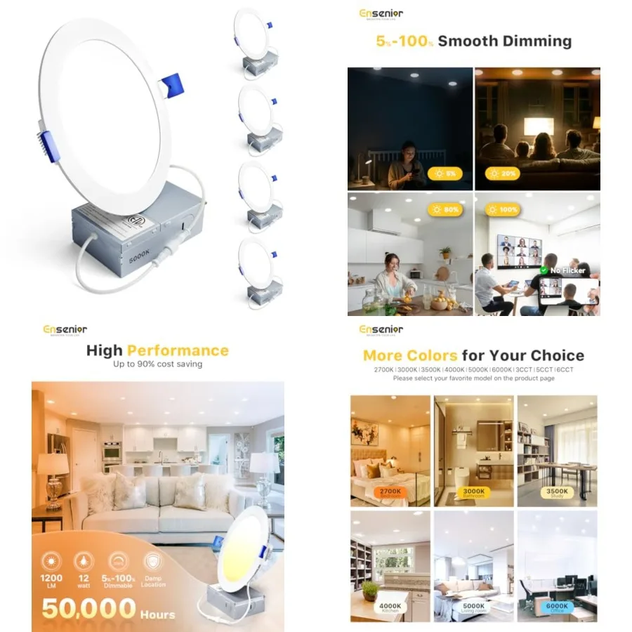 Pack LED Recessed Light, Dimmable, 5000K Daylight, 1200LM High Brightness, 12W 120V, 2 P, ERL-12X-ETL, Damp Rated, Ultra-Th Can
Pack LED Recessed Light, Dimmable, 5000K Daylight, 1200LM High Brightness, 12W 120V, 2 P, ERL-12X-ETL, Damp Rated, Ultra-Th Can