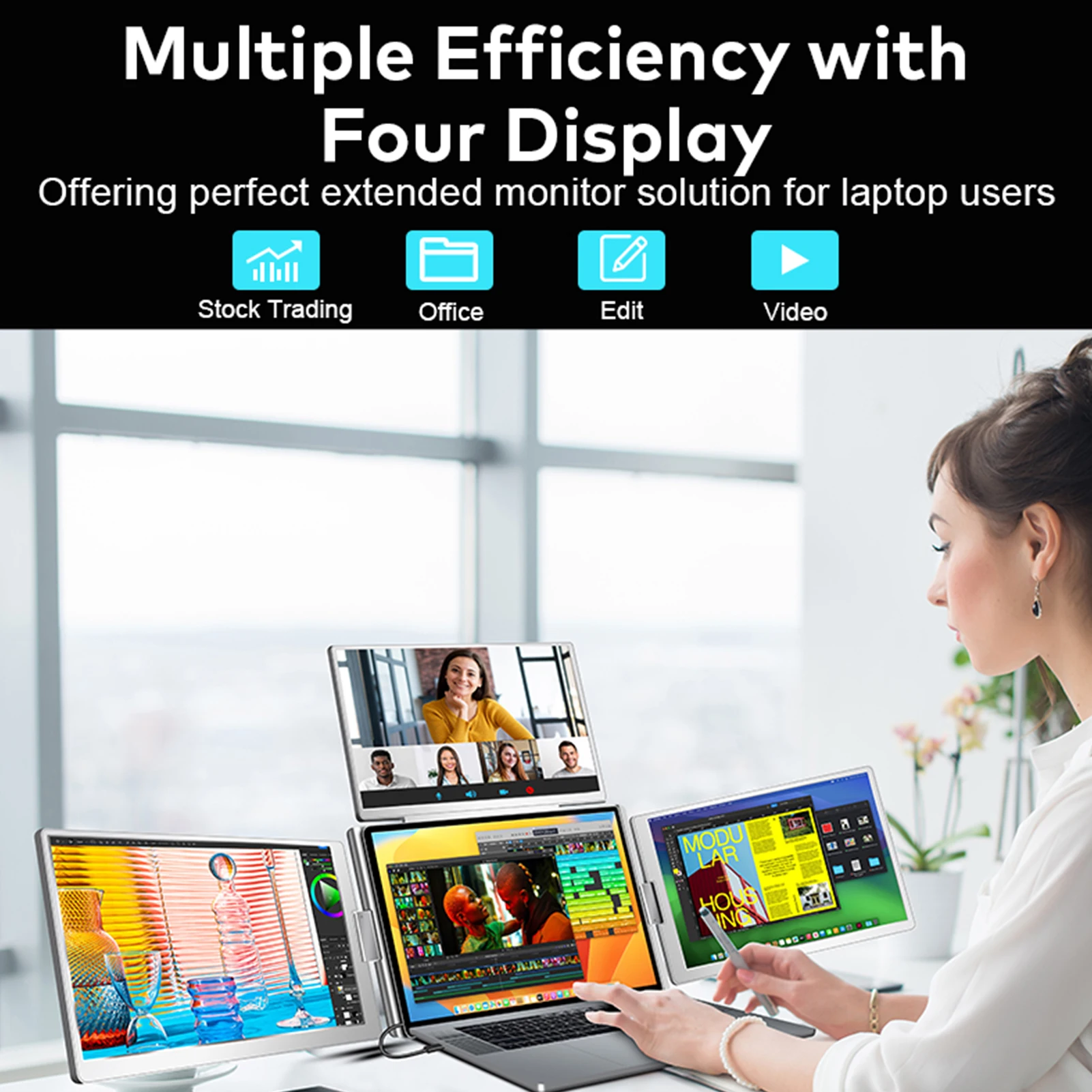 16" Laptop Screen Extender 1200P FHD 16:10 Portable Quad Monitor 1 Cable for 3 Screens Folding Monitor Extender for 12-18.5" Lap
16" Laptop Screen Extender 1200P FHD 16:10 Portable Quad Monitor 1 Cable for 3 Screens Folding Monitor Extender for 12-18.5" Lap
