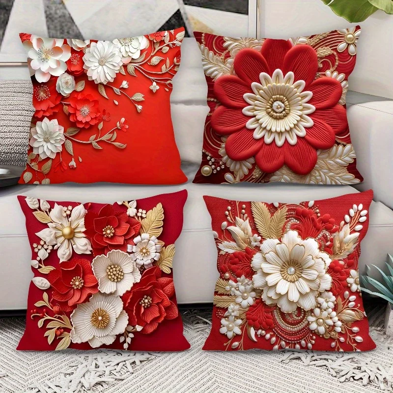 4 Pcs Red & White Floral Print Decorative Pillow Covers – Polyester with 2D Flat Print Design for Home, Office & Party Decor
4 Pcs Red & White Floral Print Decorative Pillow Covers – Polyester with 2D Flat Print Design for Home, Office & Party Decor