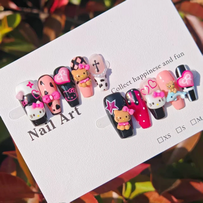 Hello Kitty False Nails Tips Cute Cat Pink bow Design Y2K Spicy Girl Rhinestone Fully Covered 10Pcs Handmade Press On Nails
Hello Kitty False Nails Tips Cute Cat Pink bow Design Y2K Spicy Girl Rhinestone Fully Covered 10Pcs Handmade Press On Nails
