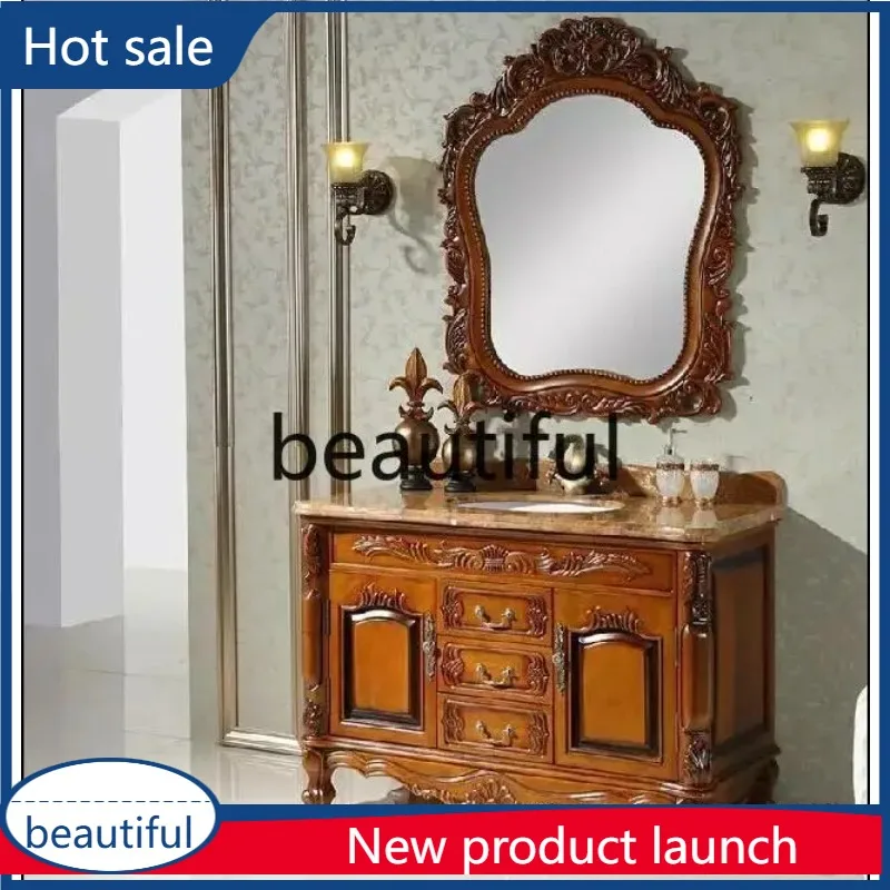 A17 European oak bathroom cabinet solid wood antique, carved mirror cabinet combination marble washstand
A17 European oak bathroom cabinet solid wood antique, carved mirror cabinet combination marble washstand