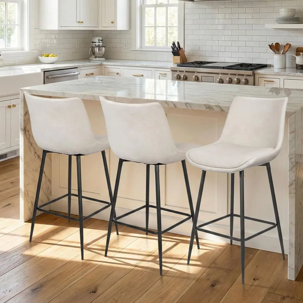 Height Bar Stools Set of 3, FSC Certified Upholstered Faux Leather Barstools with Back, Metal Base, 27 Seat Height, Modern Upho
Height Bar Stools Set of 3, FSC Certified Upholstered Faux Leather Barstools with Back, Metal Base, 27 Seat Height, Modern Upho