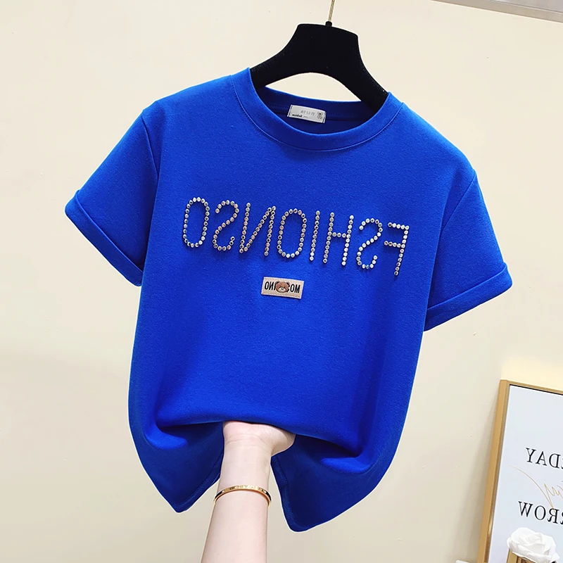 2024 New Spring Summer Women Oversize Pullover Top Loose Short Sleeve Bottom T-shirt Water Drill Letters Cotton Tees O-neck
2024 New Spring Summer Women Oversize Pullover Top Loose Short Sleeve Bottom T-shirt Water Drill Letters Cotton Tees O-neck