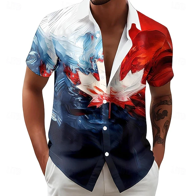 Mens Canada Day Abstract Maple Leaf Print Hawaiian Shirt Short Sleeve Button Down Casual Aloha Shirt For Men Patriotic Party Top
Mens Canada Day Abstract Maple Leaf Print Hawaiian Shirt Short Sleeve Button Down Casual Aloha Shirt For Men Patriotic Party Top