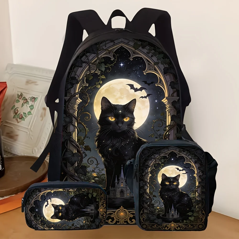 3pcs 2D Flat Backpack Set with Black Cat Full Moon Night Gothic Art Print Suitable for Daily School Commute and Short Outdoor Tr
3pcs 2D Flat Backpack Set with Black Cat Full Moon Night Gothic Art Print Suitable for Daily School Commute and Short Outdoor Tr