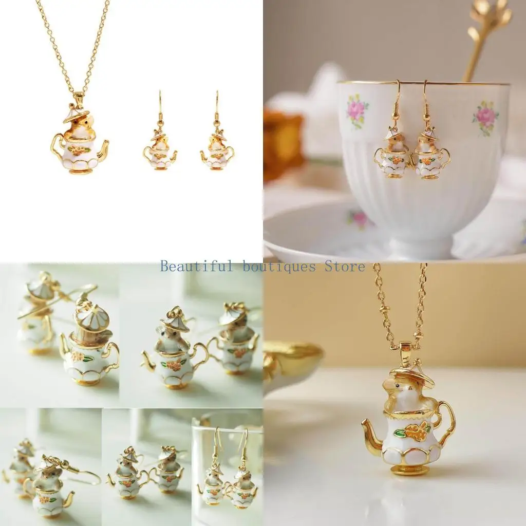 U4LF Funny Cartoon Chipmunk Teapot Pendant Necklace Drop Earrings Fashionable Accessories Trendy Jewelry Gift for Women
U4LF Funny Cartoon Chipmunk Teapot Pendant Necklace Drop Earrings Fashionable Accessories Trendy Jewelry Gift for Women